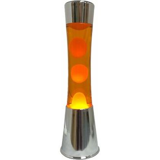 Fisura Lampada lava verde e gialla. Base argento cromato, liquido verde e lava gialla. Lampada ad effetto rilassante. Con lampadina di ricambio. 11 cm x 11