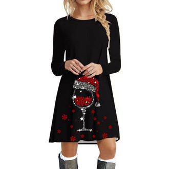 Generic Christmas Dress For Women Long Sleeve Round Neck Print Soft Dress Christmas Jumper Cute Reindeer Santa Xmas Tops Long Sleeve Neck Pullover Sweater Plu