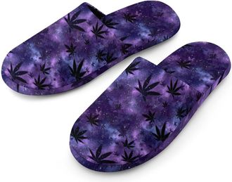 Generic Galaxy Weed Leaf Mens Slippers Warm Non-Slip Houes Shose Spa Slipper for Home Bedroom