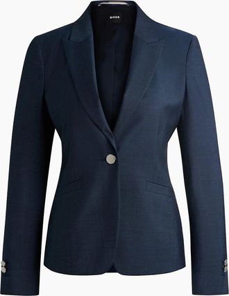 HUGO BOSS Womens Solid Patterned Lapel Collared Blazer - Navy - Size: 18 xxxl