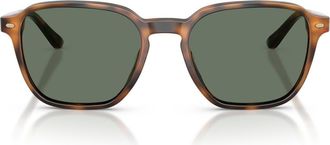 Brooks Brothers 53mm Irregular Sunglasses in Warm Tortoise /Green at Nordstrom