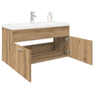 Berkfield Home Sink Cabinet with Built-in Basin Artisan Oak Engineered Wood in Brown