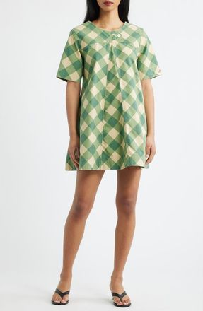 Damson Madder Bridget Plaid Organic Cotton Minidress in Green Multi at Nordstrom, Size 10 Us