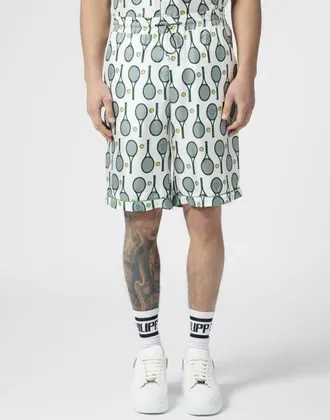 Philipp Plein Silk Drawstring Shorts Tennis Men in White at Nordstrom, Size Xxx-Large