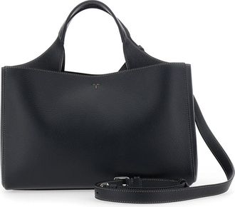 Tod's Womens Leather Handbag With T Plate, Black Calf Handbags Hand Bags