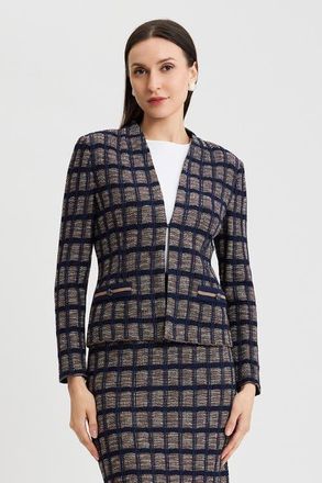 Ming Wang Checkered Knit Jacket in Indigo/warm Taupe/almond at Nordstrom, Size X-Small