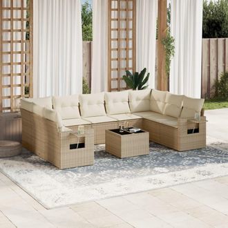 vidaXL Juego De Sof&aacute;s Jard&iacute;n Con Cojines Beige 10 Pzas Rat&aacute;n Sint&eacute;tico Vidaxl