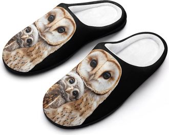 Generic Owl Mama And Little Mens House Slippers Memory Foam Washable Cotton Slip on Home Shoes