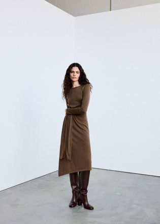 Mango Vestito maglia lungo asimmetrico marrone medio - Donna - S - MANGO