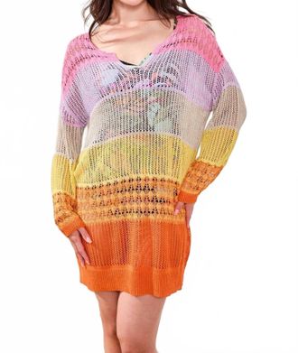 Tribal Ombr&eacute; Stripe Openwork Cover-Up Mini Dress In Freesia