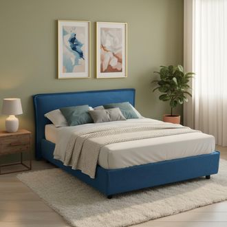 Dmora Cama Francesa Brienza, Colch&oacute;n Incluido, Desenfundable Made In Italy, Con Almacenaje, Azul