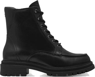 Tamaris Zwarte veterlaarsjes met zwart kant - Dames - Veterlaarzen - Zwart - 39 EU - Leer - Schoenen