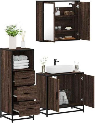 vidaXL Set De Muebles Ba&ntilde;o 3 Pzas Madera Contrachapada Roble Marr&oacute;n Vidaxl