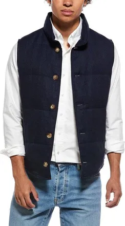 Brunello Cucinelli Navy Linen Wool Vest, Size X-Small