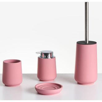 Beliani Beliani - Conjunto De 4 Accesorios De Ba&ntilde;o Jabonera Dispensador De Jab&oacute;n Escobilla Para El Inodoro Vaso Rosa Suches