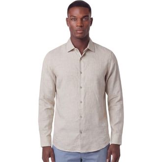 Lords of Harlech Uomo Solid Long Sleeve Fine Linen Shirt in Laurent Natural at Nordstrom, Size Medium