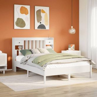vidaXL Cama Con Estanter&iacute;a Sin Colch&oacute;n Madera Maciza Blanca 140x190 Cm Vidaxl