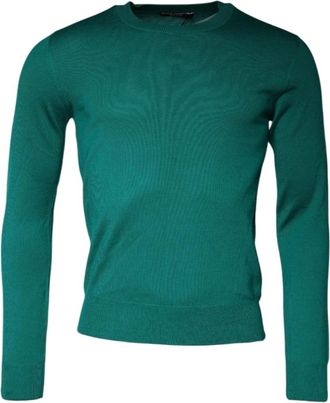 Dolce & Gabbana Groene Wollen Gebreide Trui met Ronde Hals - Heren - Ronde hals truien - Groen - XS - Wol - Truien & Vesten