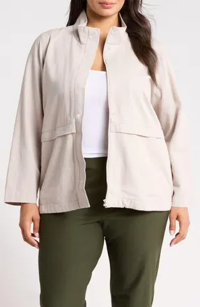 Eileen Fisher Zip-Up Organic Cotton & Organic Linen Jacket in Chalk at Nordstrom, Size 2X