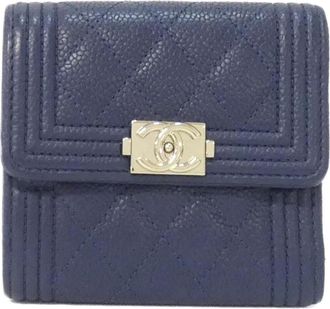 Chanel Navy Grained Calfskin Wallet (Bi-Fold) (Pre-Owned)