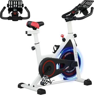HOMCOM Homcom - Bicicleta Est&aacute;tica Con Resistencia Regulable Bici Est&aacute;tica Con Volante De Inercia 8 Kg Pantalla Lcd Manillar Y Asiento Ajustable Blanco