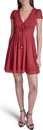 BCBGeneration Polka Dot Short Sleeve Woven Dress in Toscana Clay.bellini Blush at Nordstrom, Size 14
