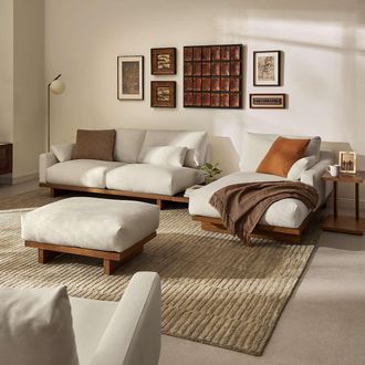 Castlery Performance Fabric Chaise Sectional Sofa with Removable Covers and Side Table - Grey, Dark Brown | Mori by Castlery