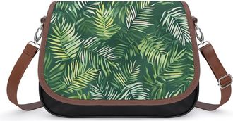 Generic Watercolor Tropical Leaf Crossbody Bags for Women Fashion Leather Shoulder Handbags With Adjustable Strap