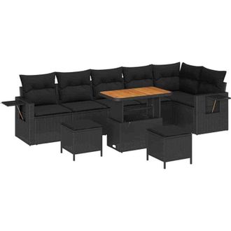 vidaXL Conjunto De Sof&aacute; De Jard&iacute;n 9 Pcs Negro Polirat&aacute;n
