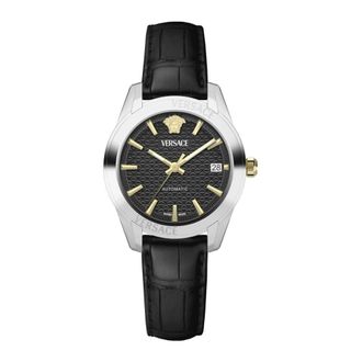 Versace Greca Classic Watch - Dames - Horloges - Zwart - ONE Size - Leer - Accessoires