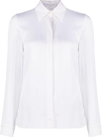 Michael Kors Hansen charmeuse long-sleeve shirt - women - Viscose/Acetate - 10 - White