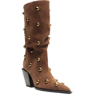 Schutz Tulsa Stud Pointed Toe Boot in Pecan Brown at Nordstrom, Size 7.5