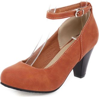 Generic Womens Retro Block Heel Mary Jane Shoes - Platform Ankle Strap Pumps Round-Toe Faux Suede Daily Wear Heels,Orange,5.5 UK