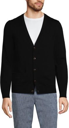 Lands End Fine Gauge Cotton Cardigan in Black at Nordstrom, Size Medium