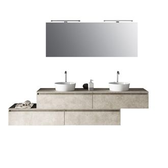 Aquadesign Mueble de ba&ntilde;o de 9 piezas doble lavabo en melamina color beige piedra
