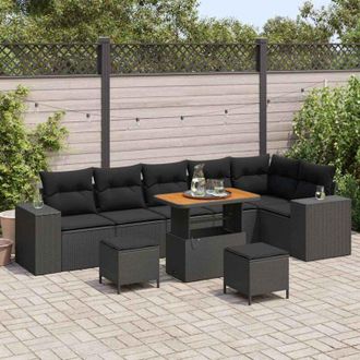 vidaXL Conjunto De Sof&aacute; De Jard&iacute;n 9 Pcs Negro Rat&aacute;n Sint&eacute;tico Vidaxl