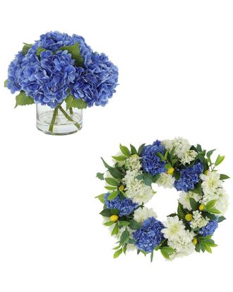 Creative Displays Inc. 24In Lemon Spring Wreath & Centerpiece With Real Touch Hydrangeas