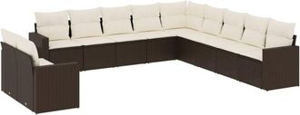vidaXL Set De Sof&aacute;s De Jard&iacute;n 11 Pzas Cojines Rat&aacute;n Sint&eacute;tico Marr&oacute;n Vidaxl