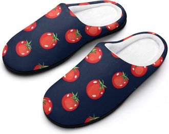Generic T-omato Pattern Cotton Slipper for Women Indoor Outdoor House Shoes Anti-Skid Slippers with Rubber Sole