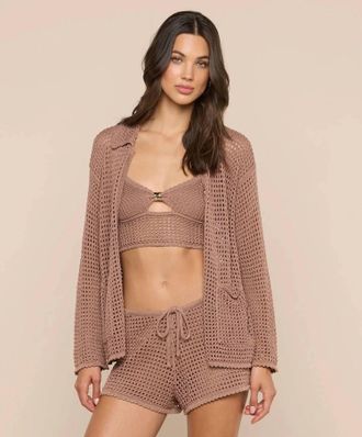 L'agence Mariana Pointelle Knit Shirt In Macadamia