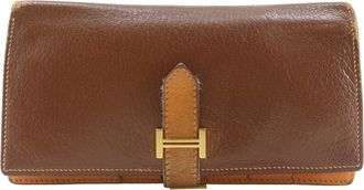 Herm&egrave;s Brown Chevre Leather Long Wallet (Bi-Fold) (Pre-Owned)
