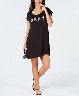 DKNY Dkny Womens Logo Cover Up Dress In Black