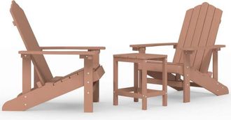vidaXL Garden Adirondack Chairs with Table HDPE Brown vidaXL