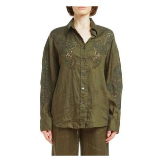 P.A.R.O.S.H. Shirts, female, Green, M, Military Embroidered Shirt