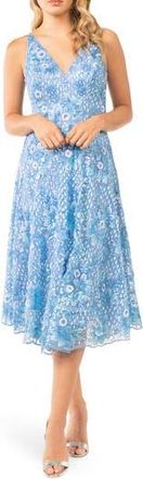 Dress The Population Elisa Sequin Embroidered Cocktail Midi Dress in Sky Multi at Nordstrom Rack, Size Xx-Small