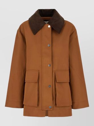 Ganni cotton jacket contrast collar back vent