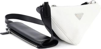 Prada Double Triangle Logo Zip Shoulder Bag Saffiano Leather and Leather crossbody bag - Wit