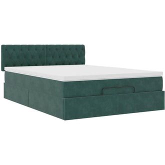 vidaXL Estructura De Cama Otomana Con Colch&oacute;n Verde Oscuro 140x200 Cm Vidaxl
