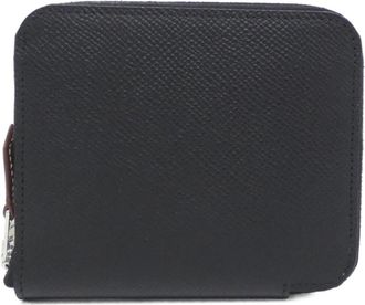 Herm&egrave;s Black Cassis Epsom Leather Silk Wallet (Bi-Fold) (Pre-Owned)