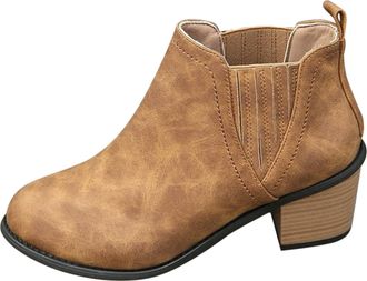 Generic Ladies Ankle Boots Line Dancing Boots for Women Womens Spring and Autumn Winter Large Size Pointed Thick Heel Solid Color Low Heel Fashionable Brown A